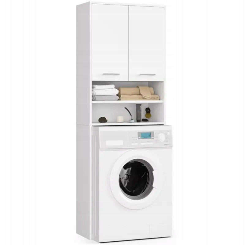 White bathroom cabinet above the washing machine, 4 shelves, 180 cm