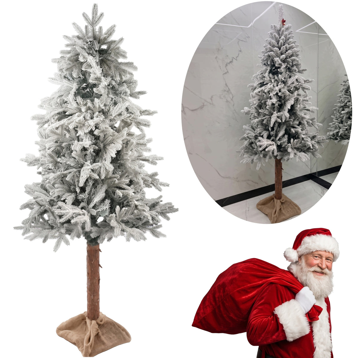 White dense Christmas tree infused artificial frost PE 220 cm on the trunk snow-covered Packaging status original