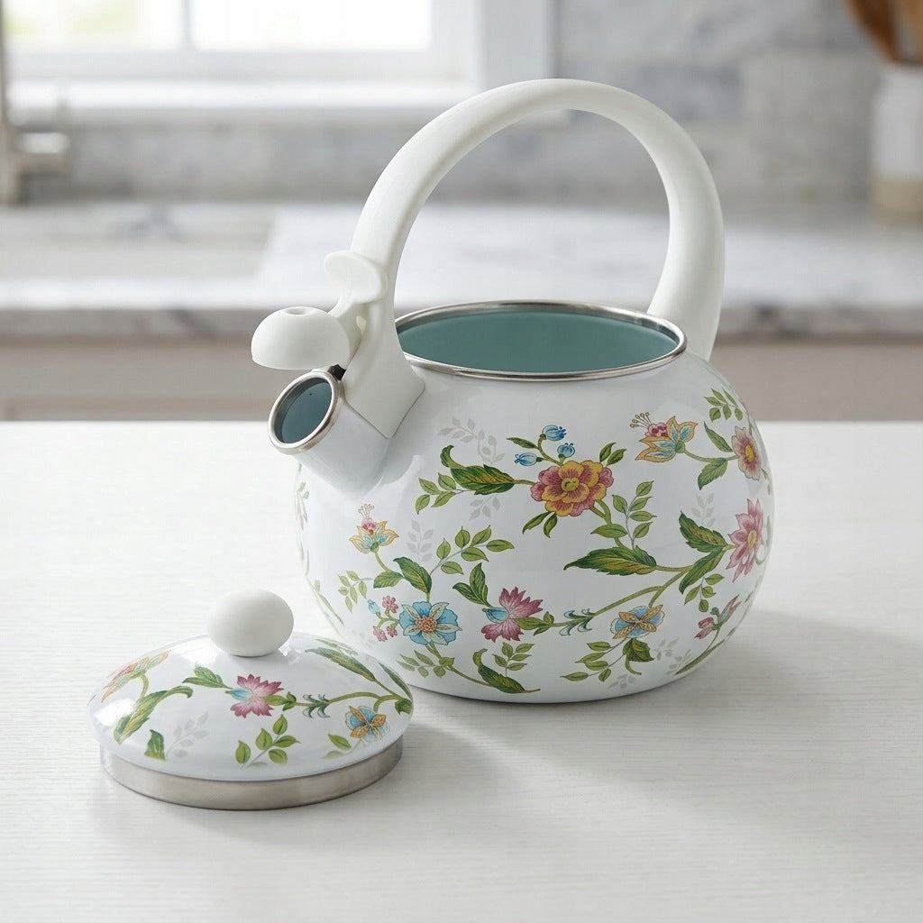 White enamel kettle with whistle 2,2 l – retro steel INDUCTION GAS Manufacturer code MBG02357