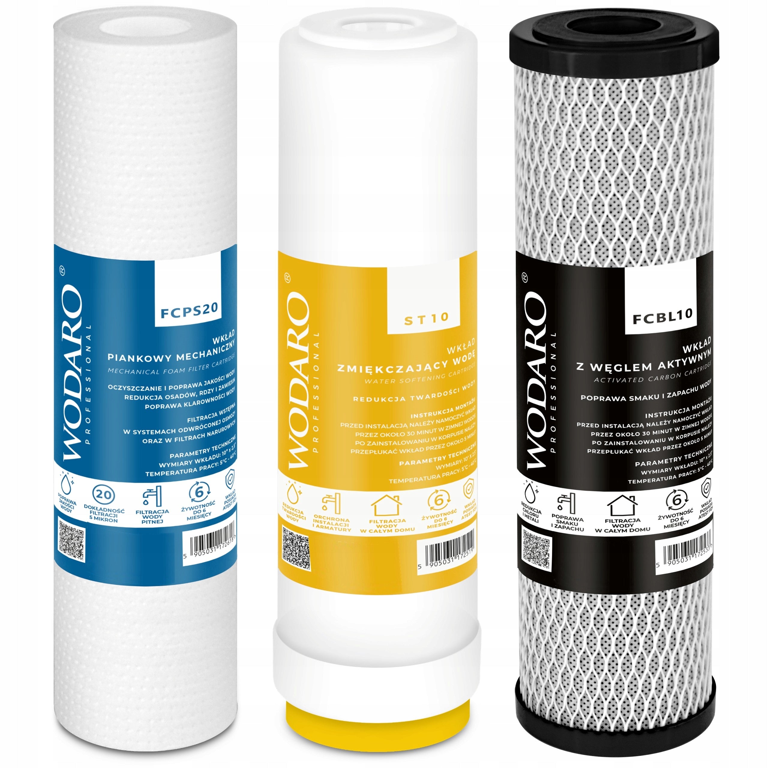 Whole House Water Filter Cartridge Set 3-Stage Softener WodaRO 10"