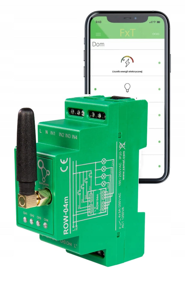 Wi-Fi receiver for 4-channel rail 230V ROW-04M Supla Zamel