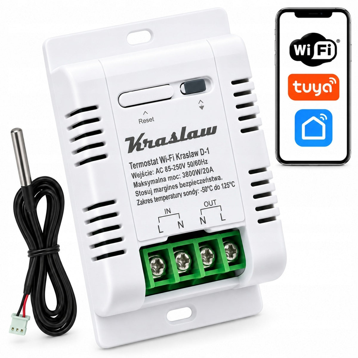 WiFi Thermostat TUYA Temperature Controller with Probe Energy Measurement 20A