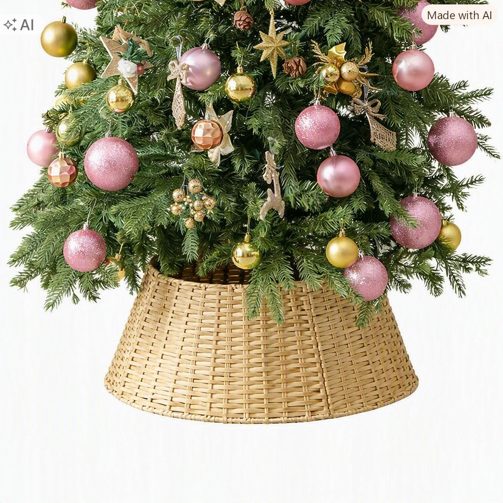 Wicker Christmas Tree Stand Cover 57cm | Beige Christmas Tree Collar