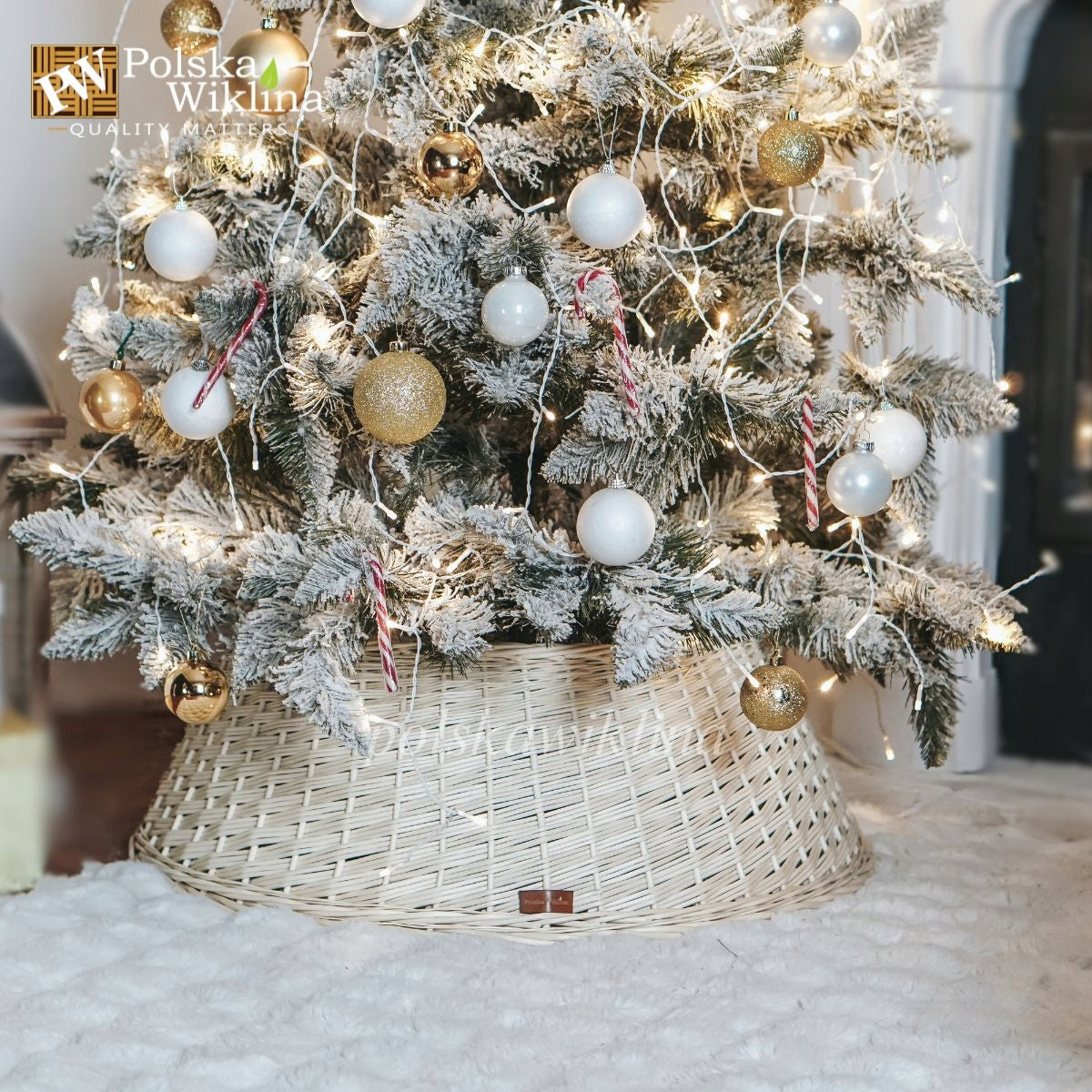 Wicker cover under the Christmas tree for stand 80 cm bleached Brand Polska Wiklina