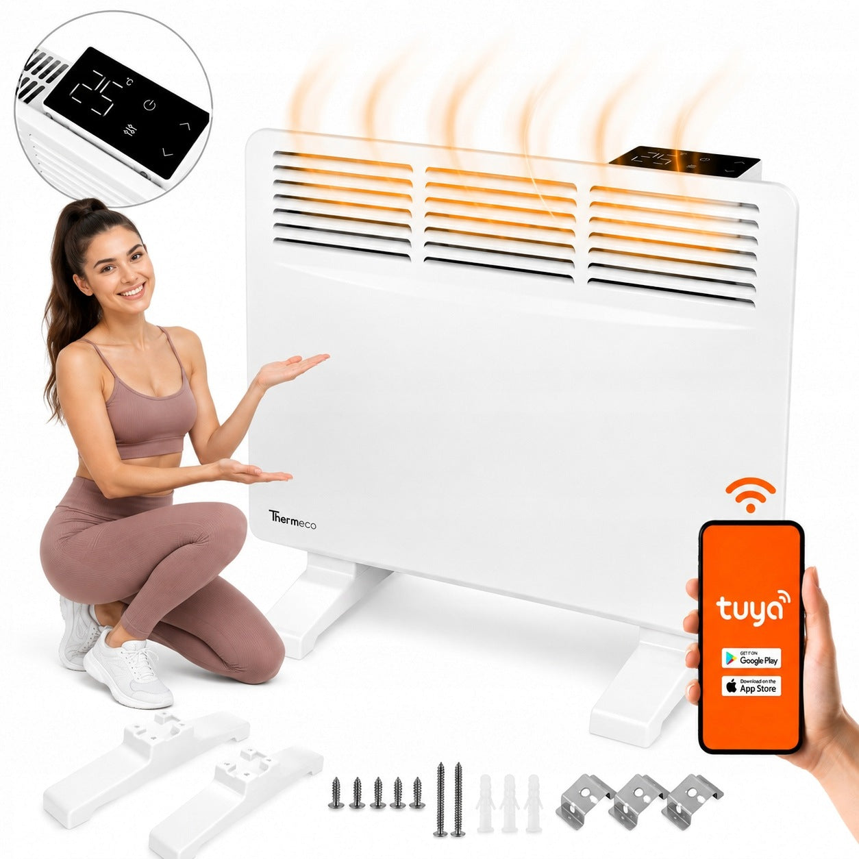 Wifi Electric Heater Energy Efficient Convector Portable 1000W EKO