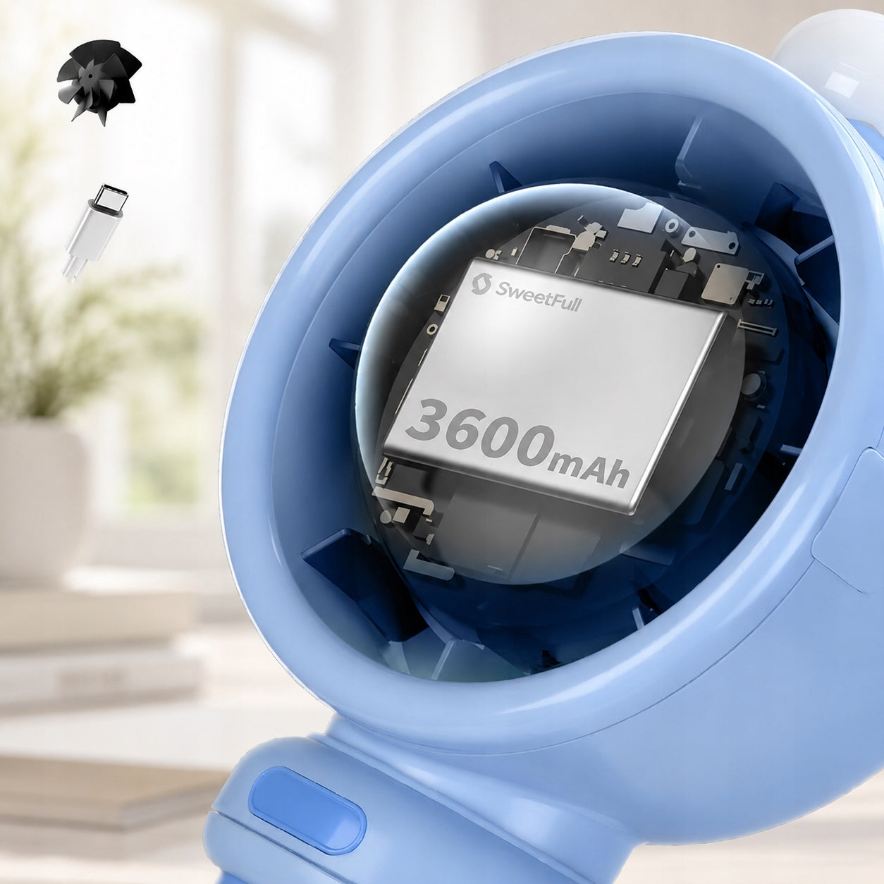 Windmill Baby Crib Stroller Fan Cooling with LED Light Manufacturer code Wentylator wiatrak przenośny niebieski dzieci