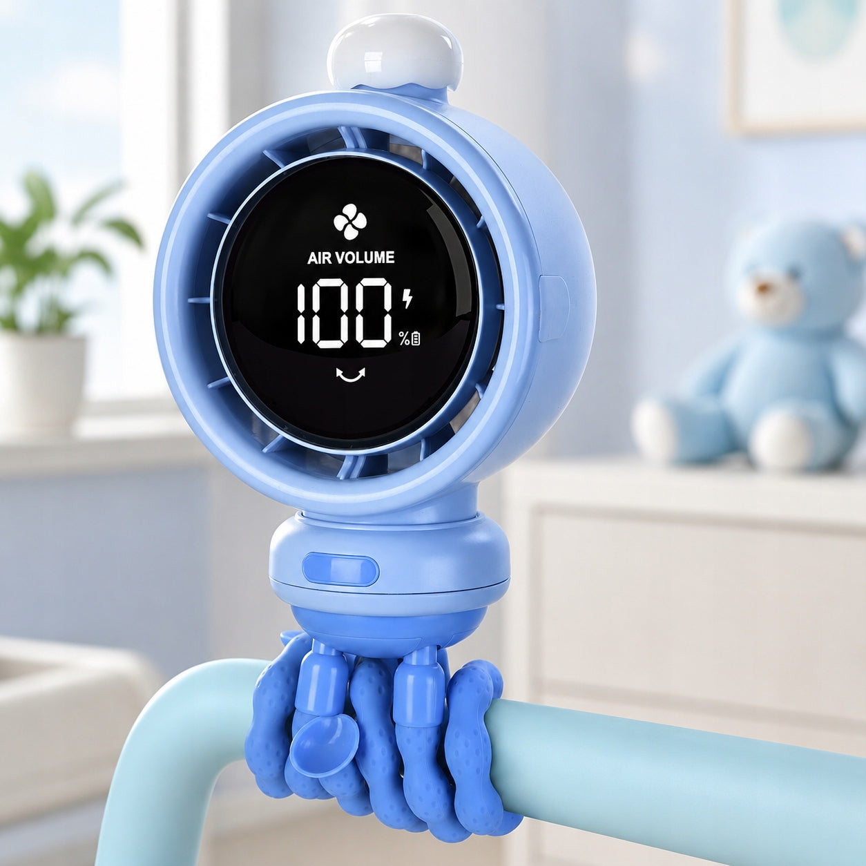 Windmill Baby Crib Stroller Fan Cooling with LED Light Packaging status original