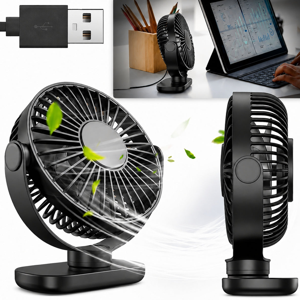 Windmill USB Quiet Mini Desk Fan Cooling TOPK K62C black