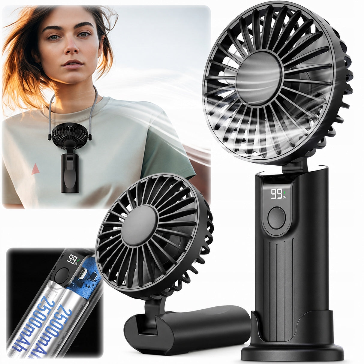 Windmill USB Rechargeable Fan Quiet Mini Handheld 5000mAh TOPK