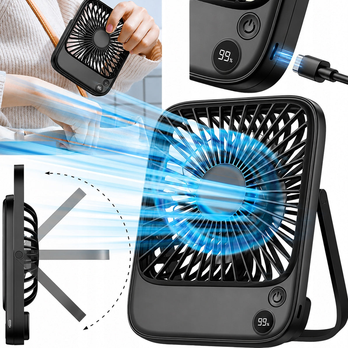 Windmill fan USB rechargeable silent mini desk cooling TOPK K65