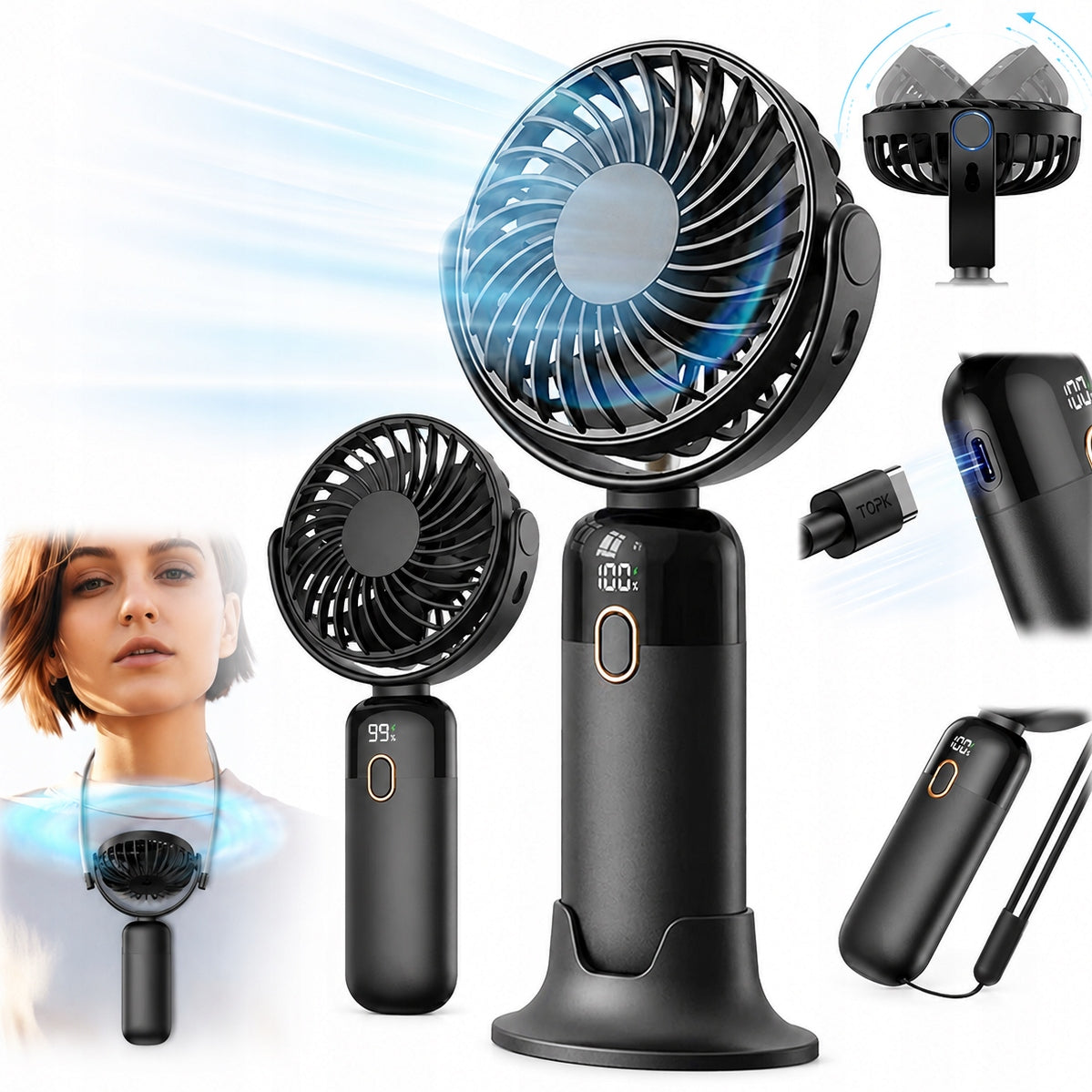 Windmill quiet mini fan portable desk cooling TOPK usb black