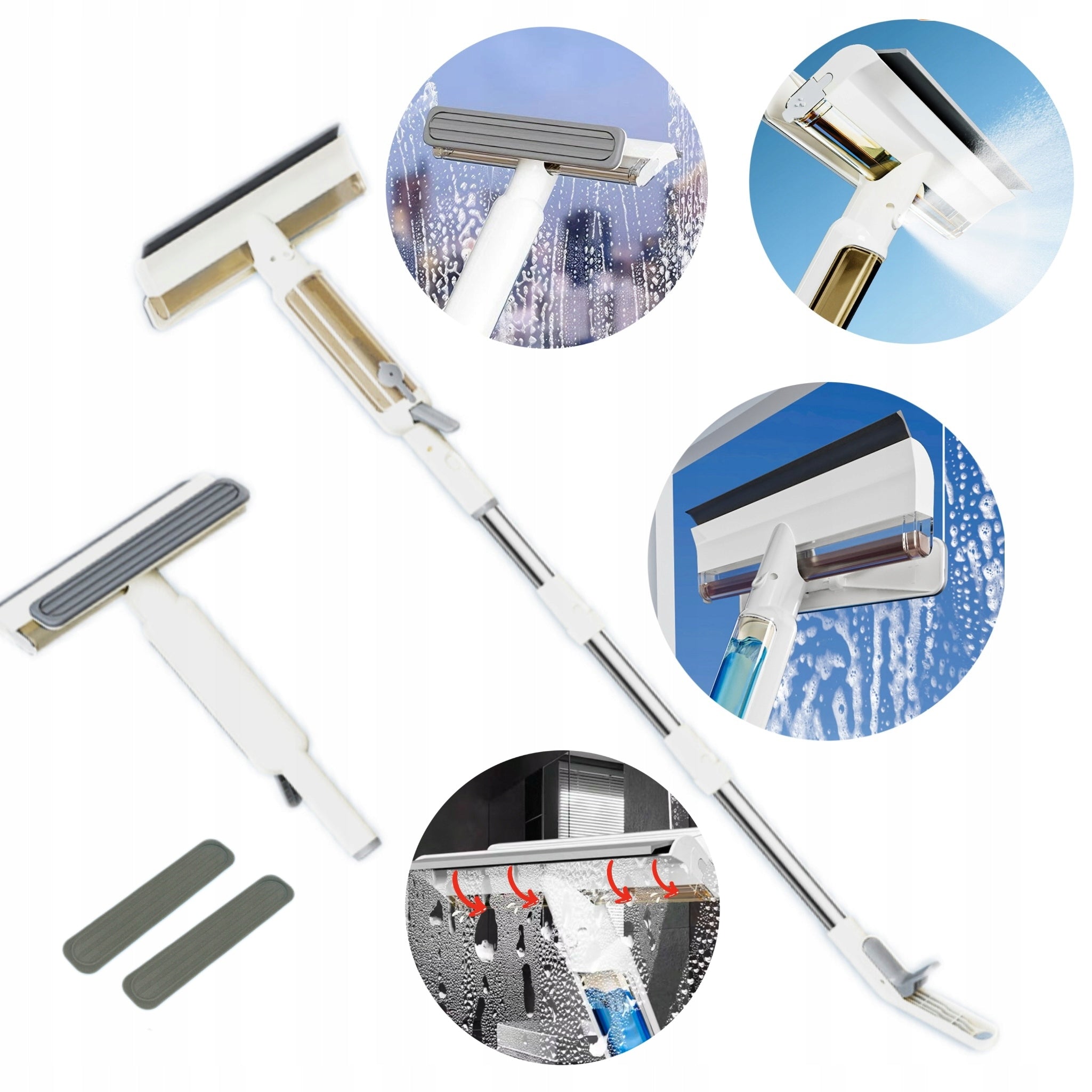 Window Washer with Spary Bottle Squeegee Telescopic Stick Catch box N in 1