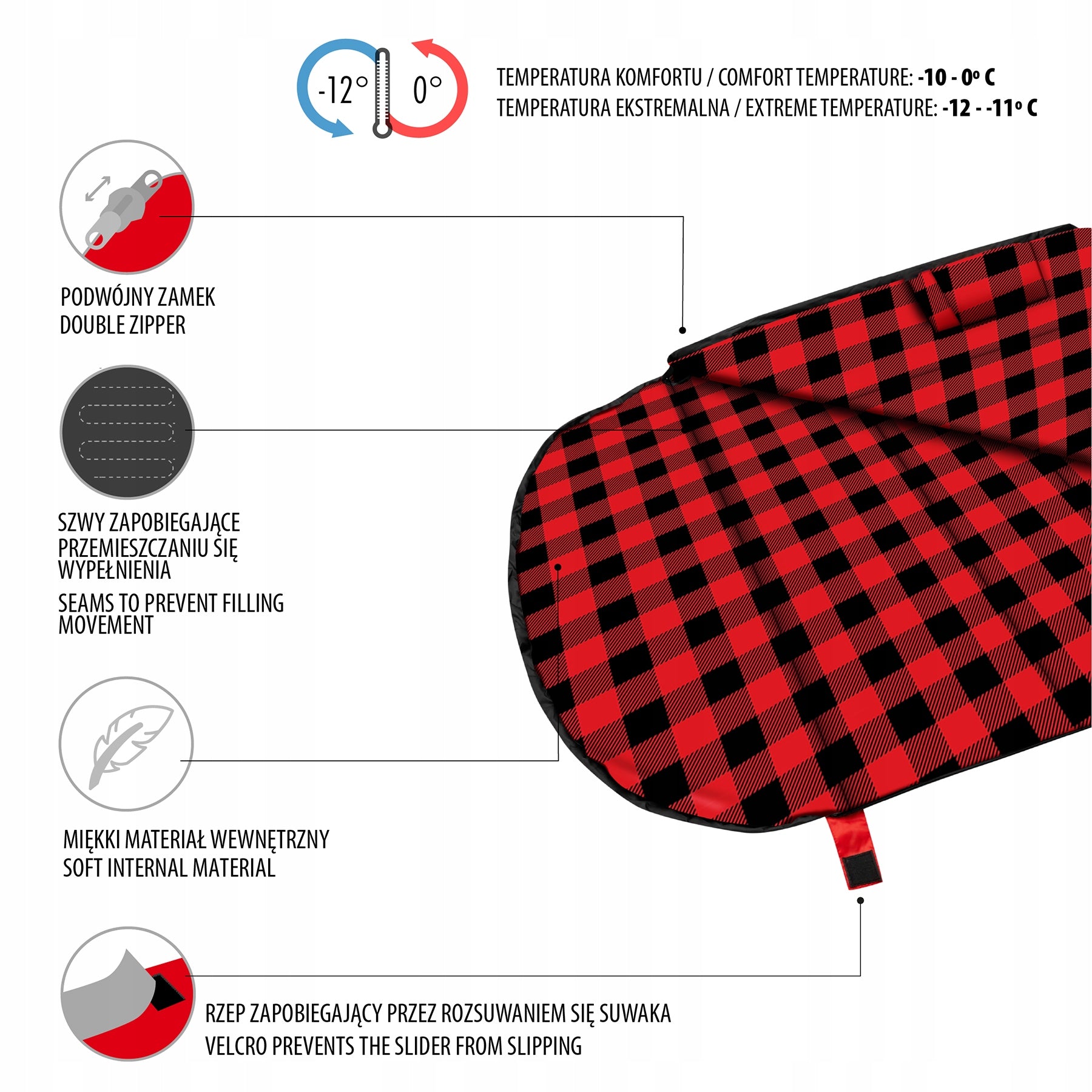 Winter hiking sleeping bag with hood black and red Nils Camp Brand Nils Camp