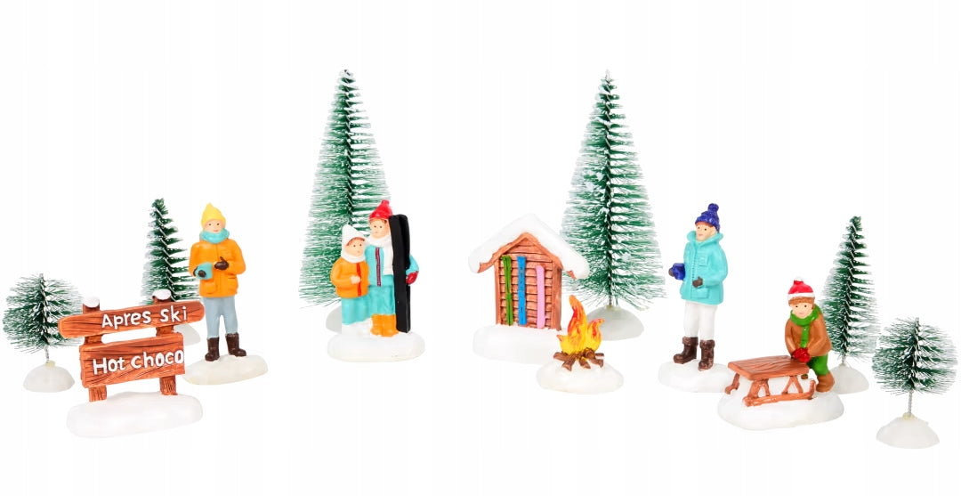 Winter town Christmas village Christmas tree figurines pattern No. 3 sled skis