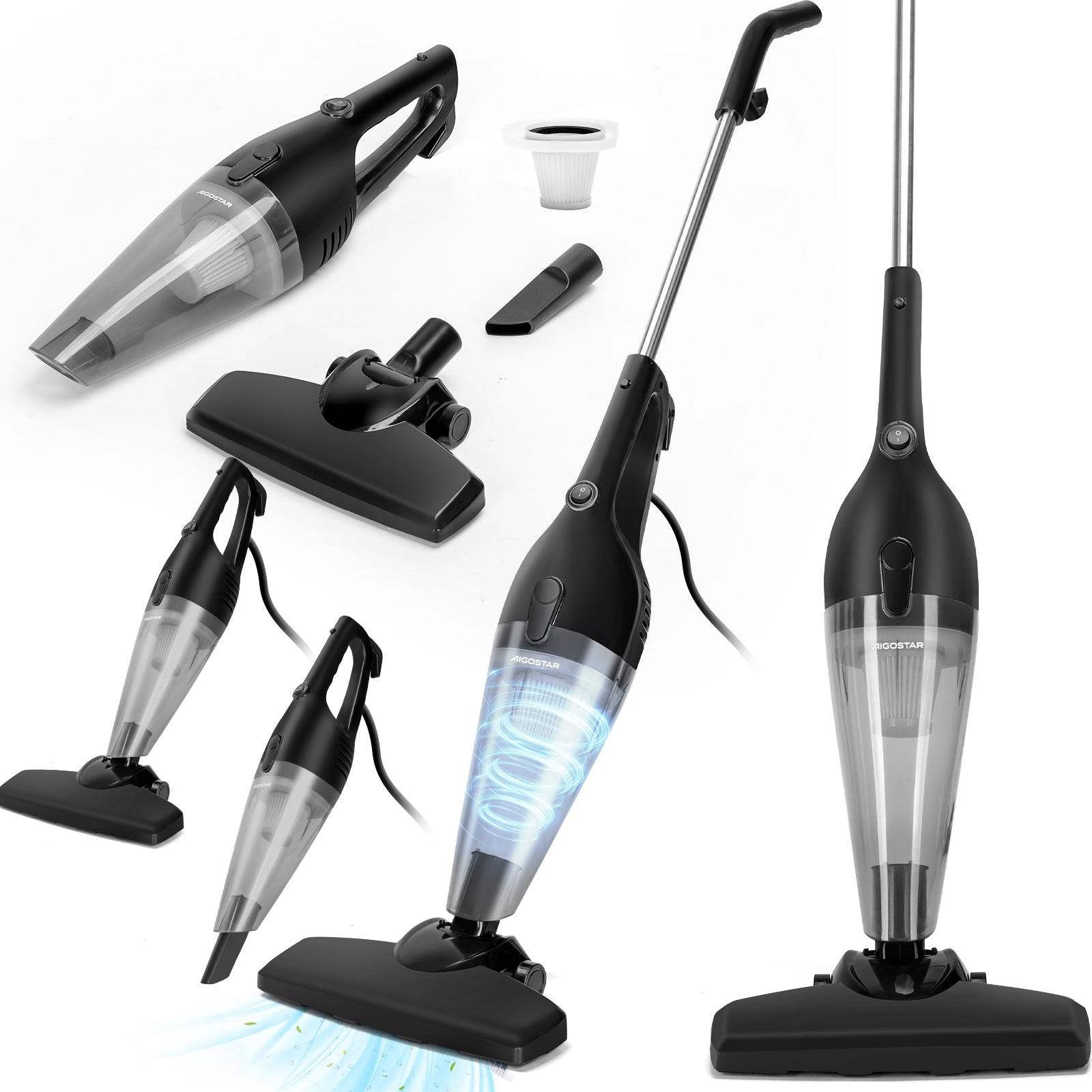 Wired Upright Vacuum Cleaner 4in1 600W Handheld HEPA 15000Pa Lightweight Cable 6m