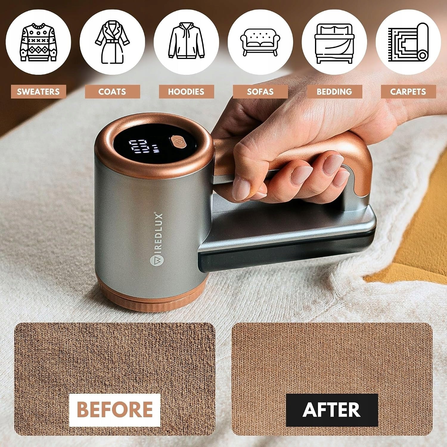 WiredLux USB-C 3 Speeds 6 Blades Copper Furniture Sweater Shaver Manufacturer code 2589648