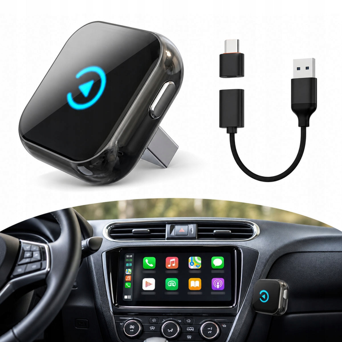 Wireless Adapter Auto Carlplay Android WiFi 2in1 USB C Mini Slim
