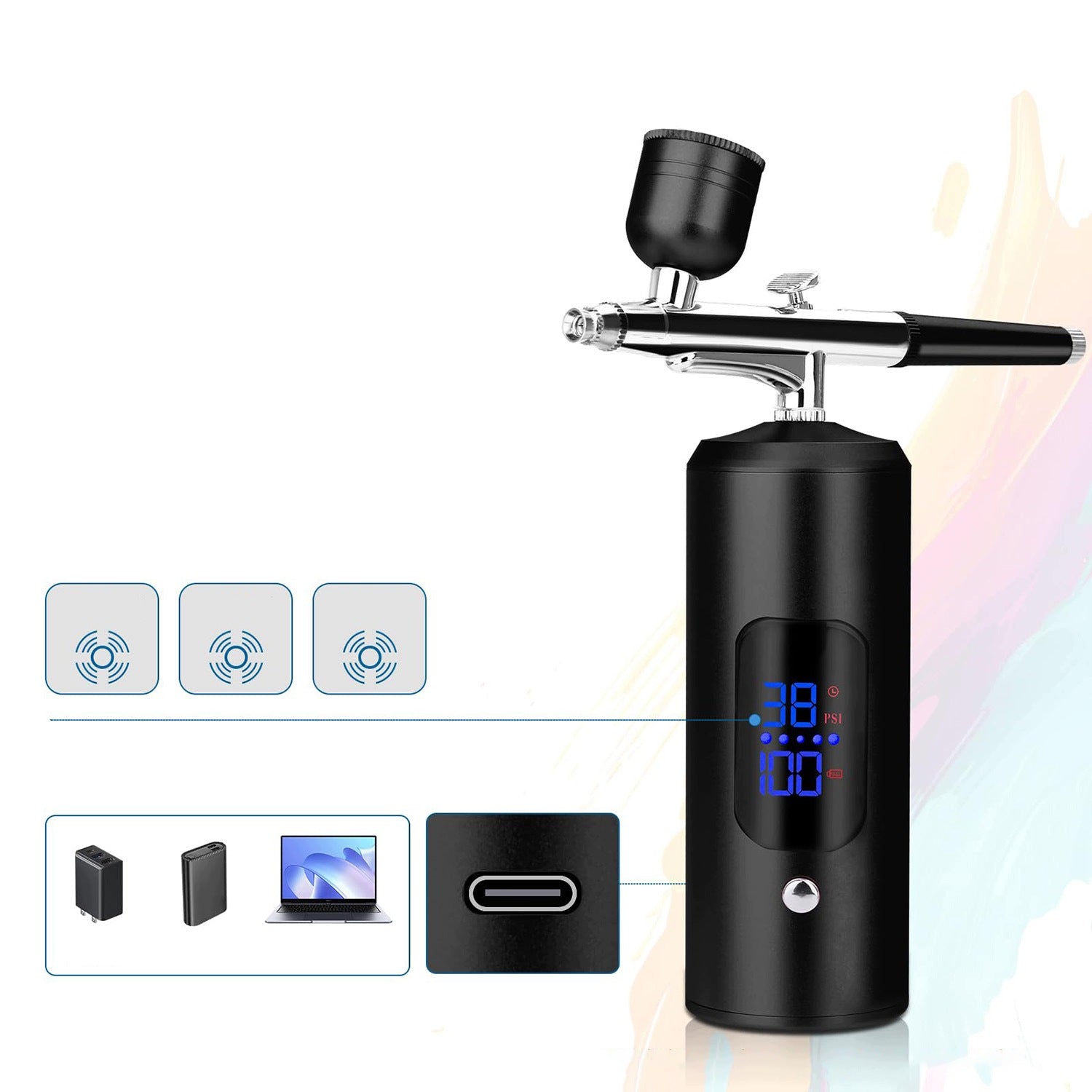 Wireless Airbrush Set Black LCD Coloring Brand no brand