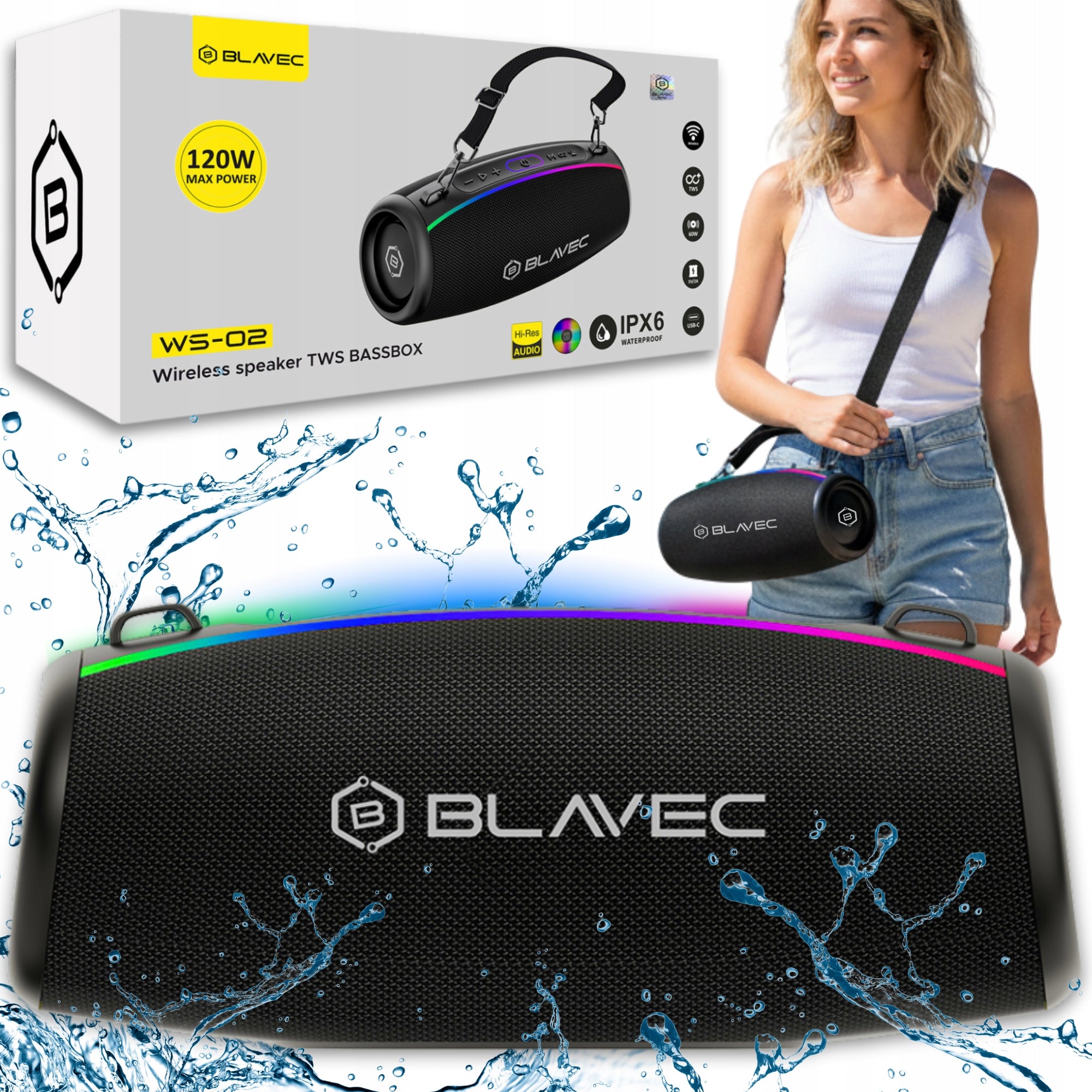 Wireless Bluetooth Boombox Bassbox Stereo USB-C AUX TWS 120W