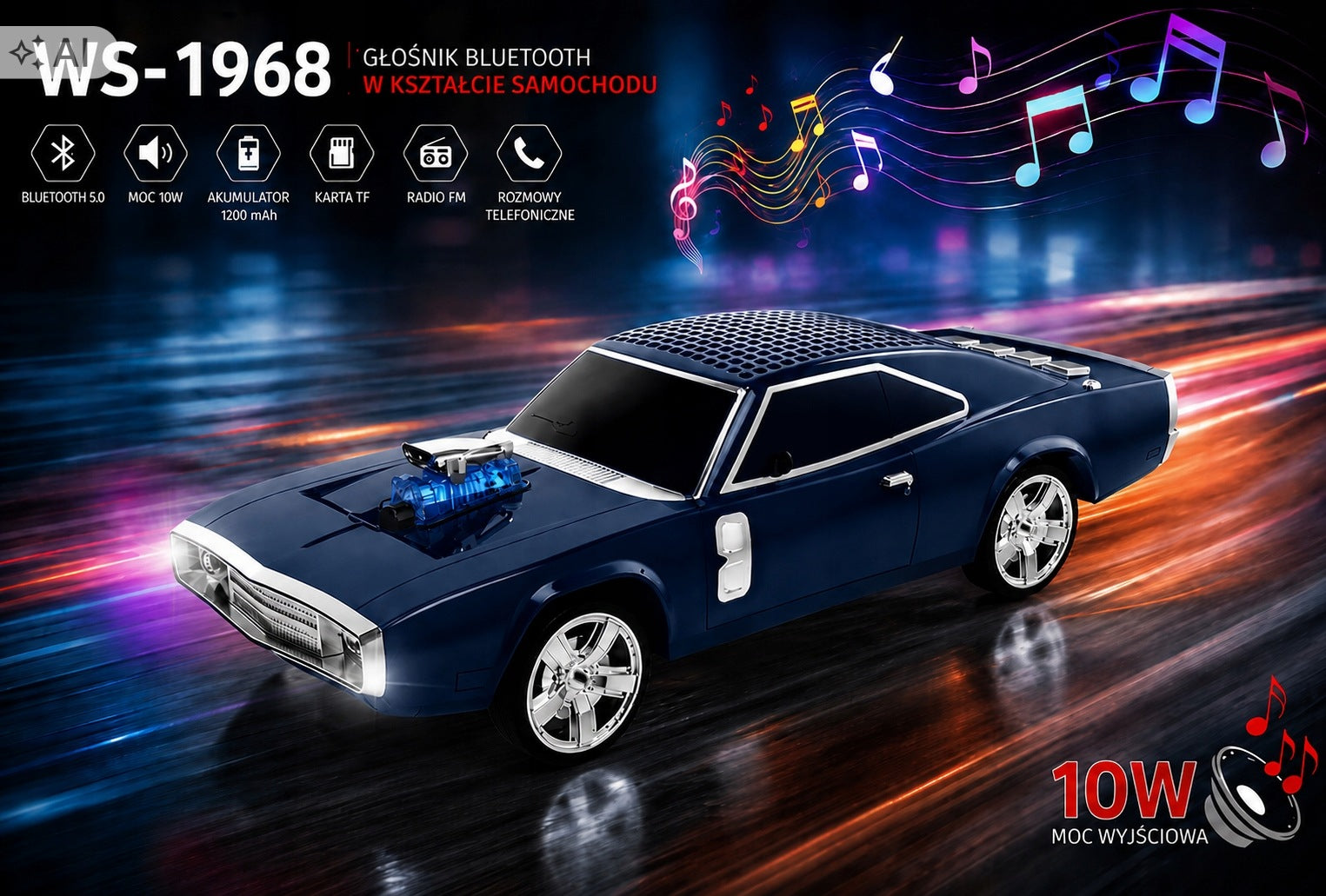 Wireless Bluetooth Car Speaker Classic GRENADE 1968 LED Manufacturer code WS-620