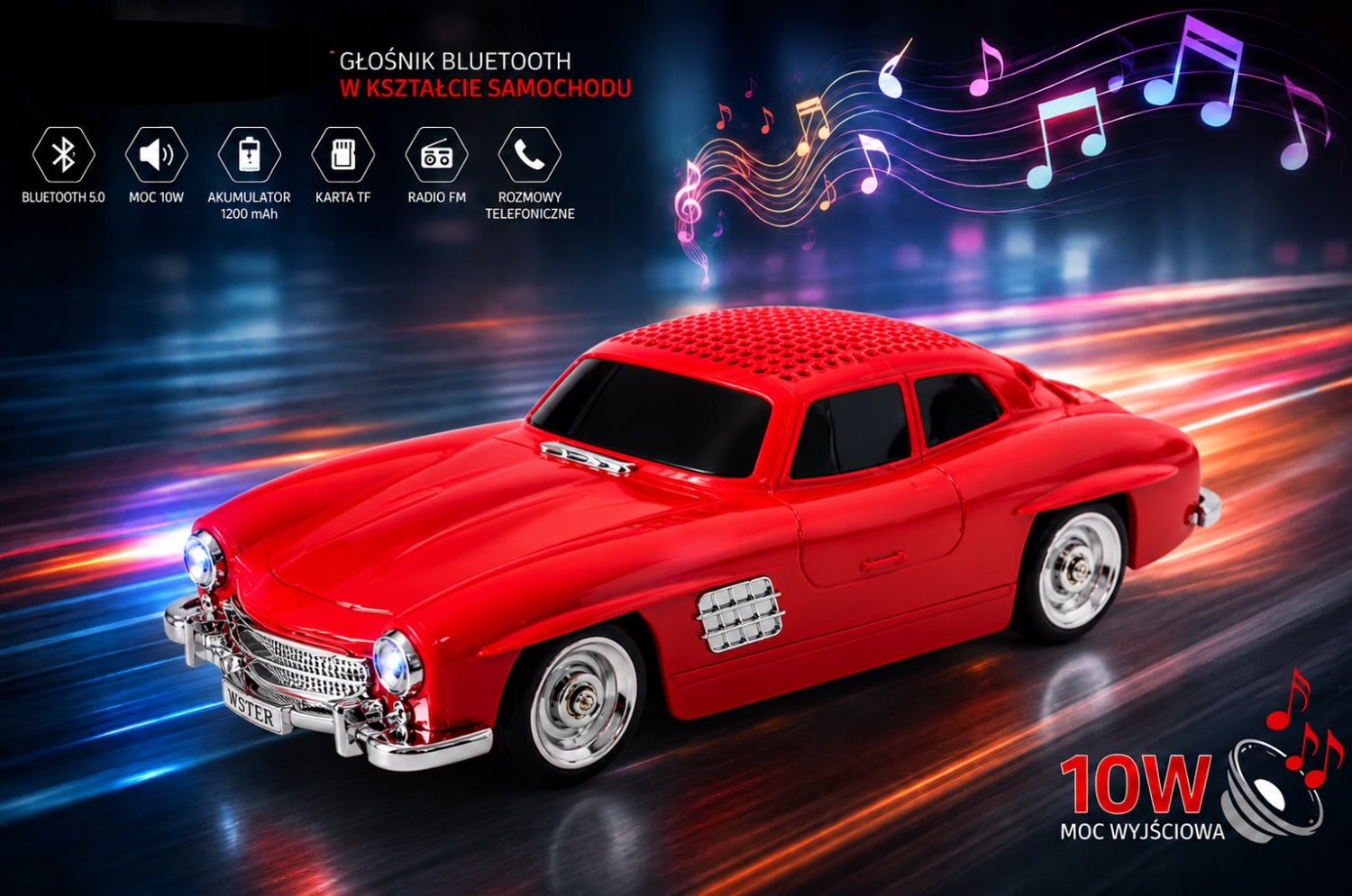 Wireless Bluetooth Car Speaker Classic Red WS-300SL LED Manufacturer code RE-1091