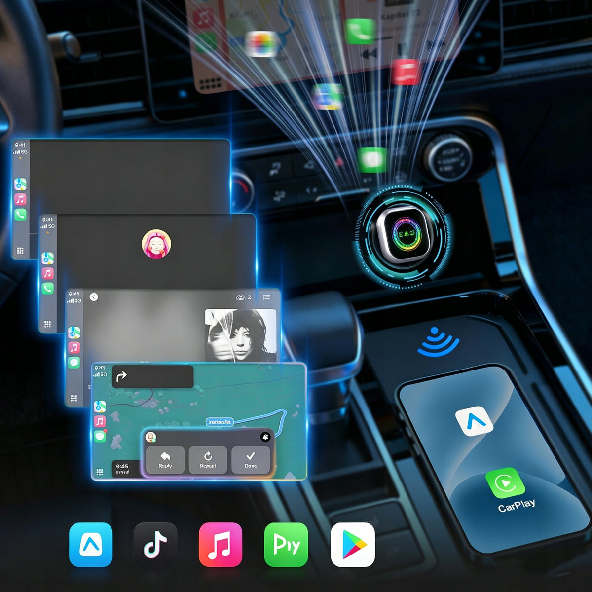Wireless Carplay Adapter 3in1 2026 Airplay Adapter Carplay Android Auto Manufacturer code 3w1 Adapter Airplay/Carpla/ Android Auto 185