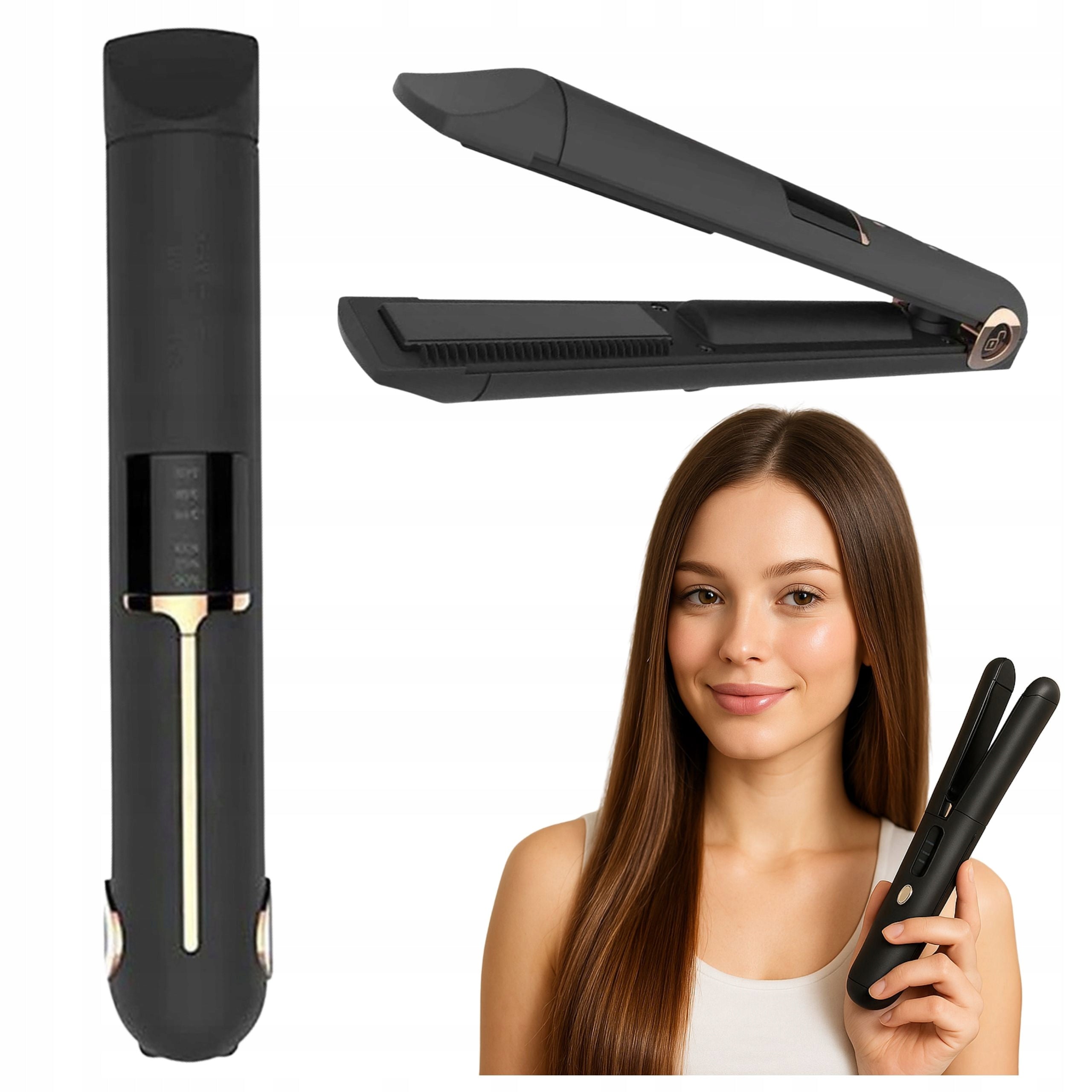Wireless Ceramic Hair Straightener 2in1 With LCD Power Bank Curls
