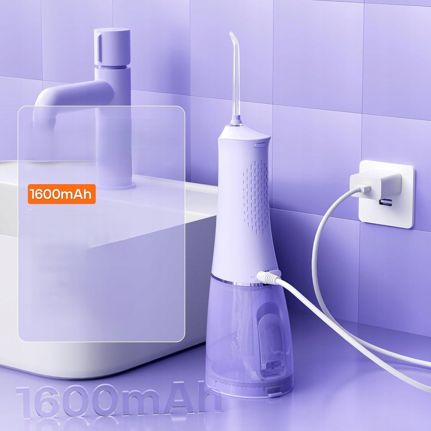 Wireless Dental Irrigator Seago Purple 300ml, 7 Nozzles, 5 Modes Power supply battery and mains