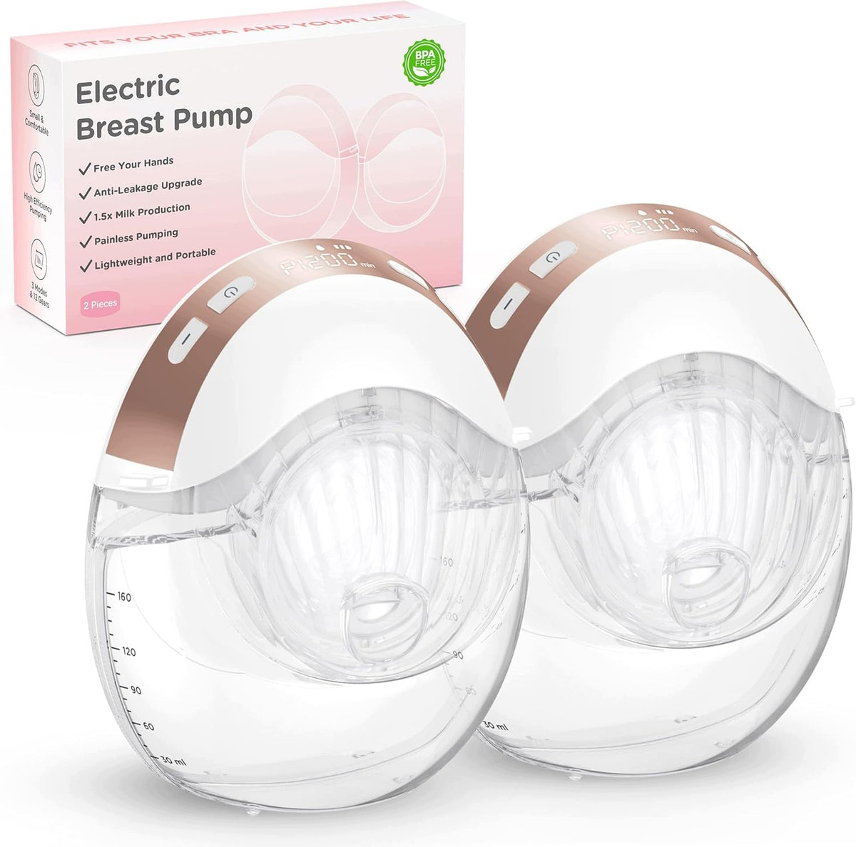 Wireless Electric Breast Pump 2 Pack BPA Free 3 Modes 12 Levels