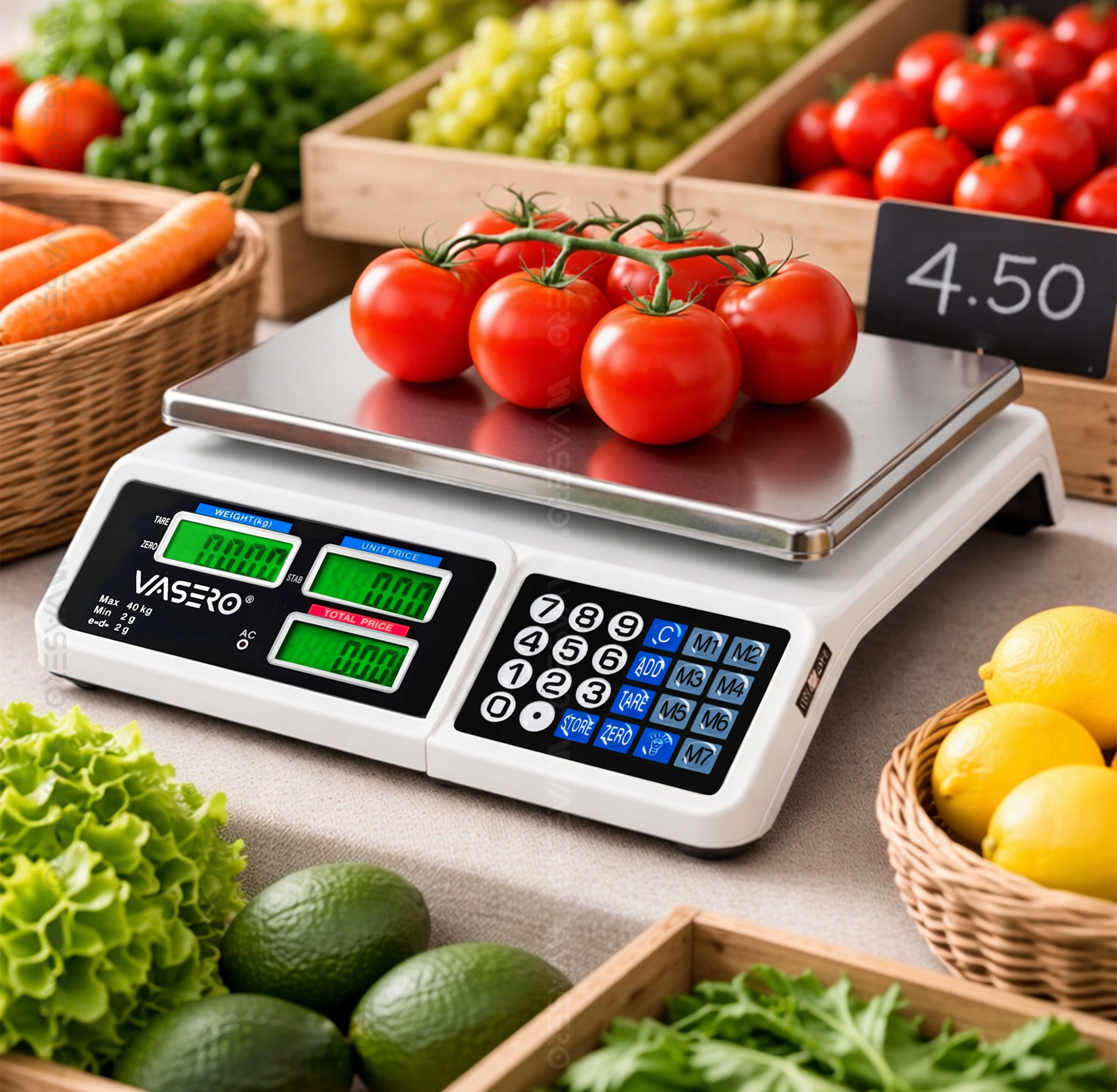 Wireless Electric Scale Shop Gastronomic LCD 40kg Rechargeable Brand VASERO