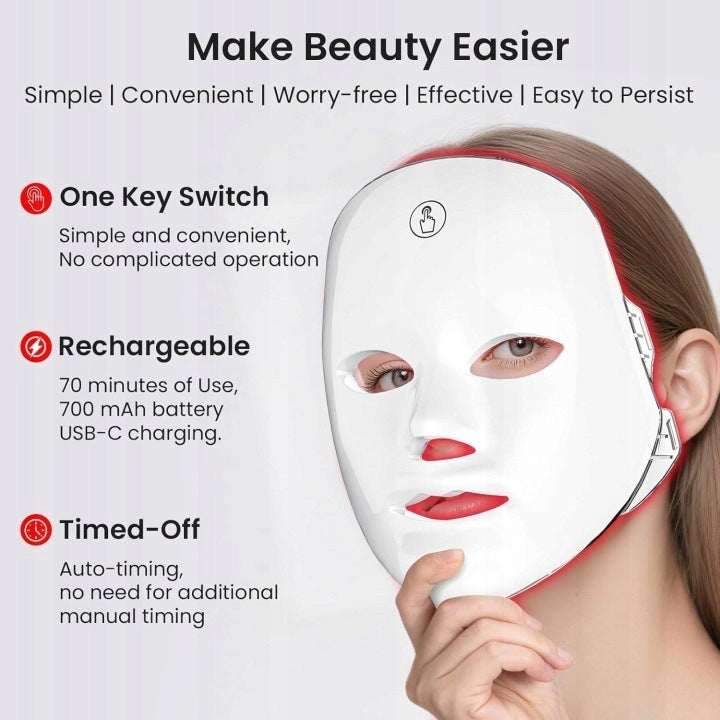 Wireless Face Mask LED anti-aging Light Therapy Care Manufacturer code Maska LED do twarzy 7 kolorów
