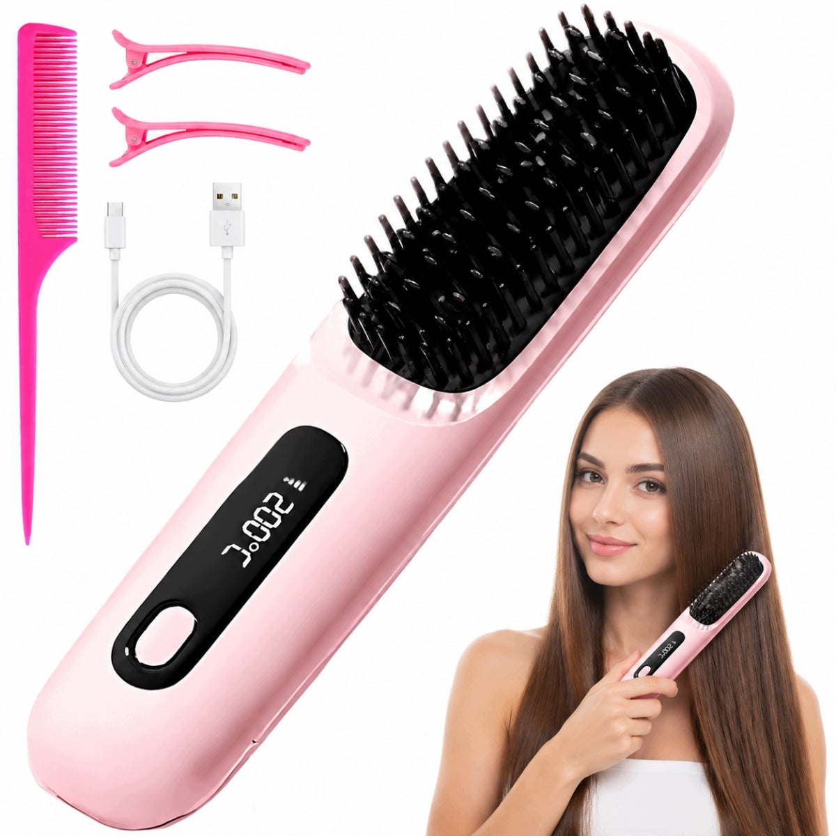 Wireless Hair Straightening Brush for Styling Short Hair