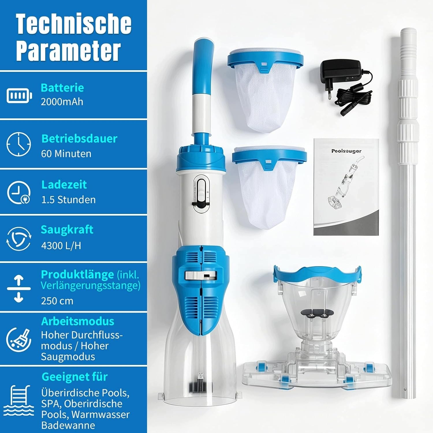 Wireless Handheld Pool Vacuum Cleaner Telescopic Jacuzzi Pool Handle Manufacturer no brand