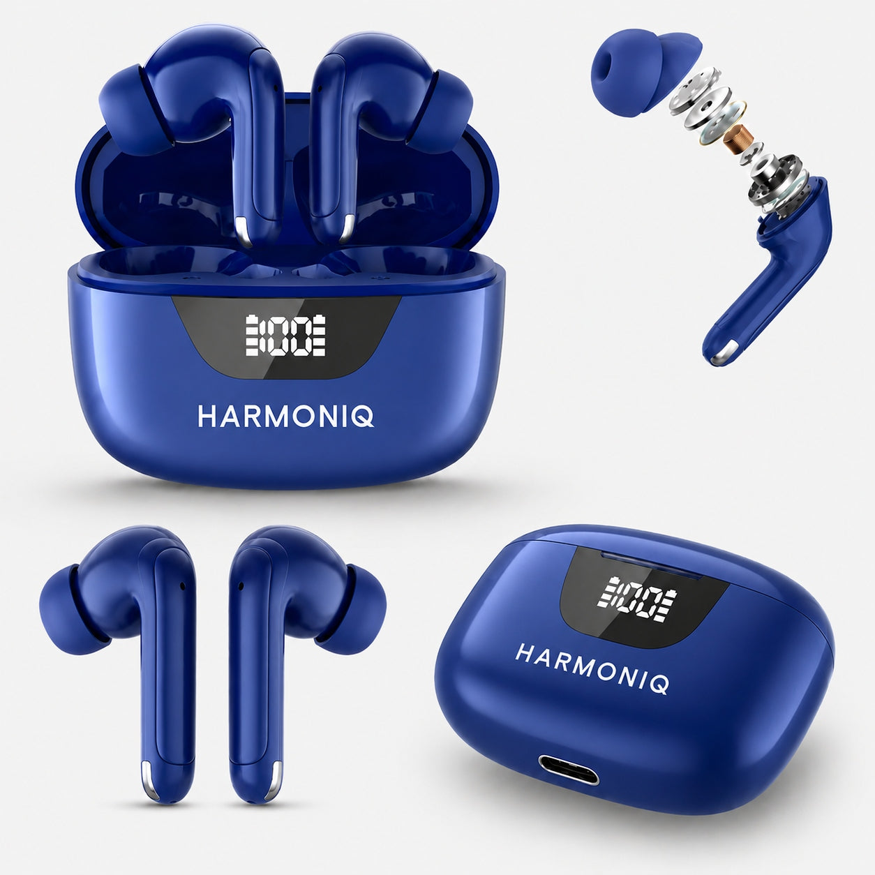 Wireless In-Ear Headphones Harmoniq Wireless Earbuds Bluetooth USB-C Blue