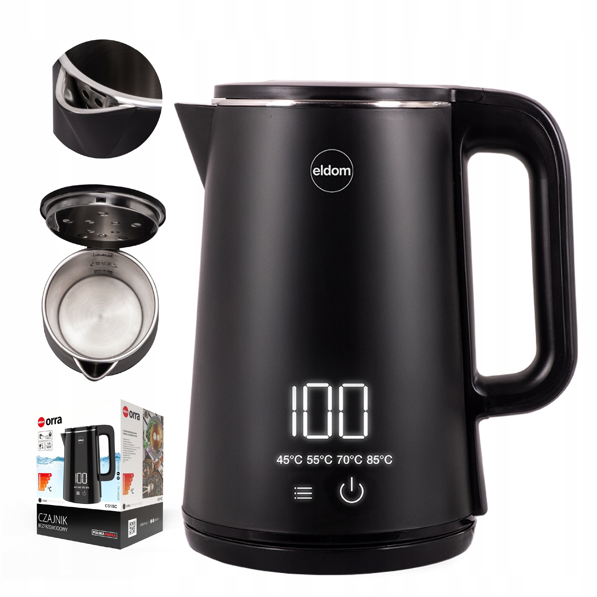 Wireless Kettle with Temperature Control C515 black 2000W 5 programs