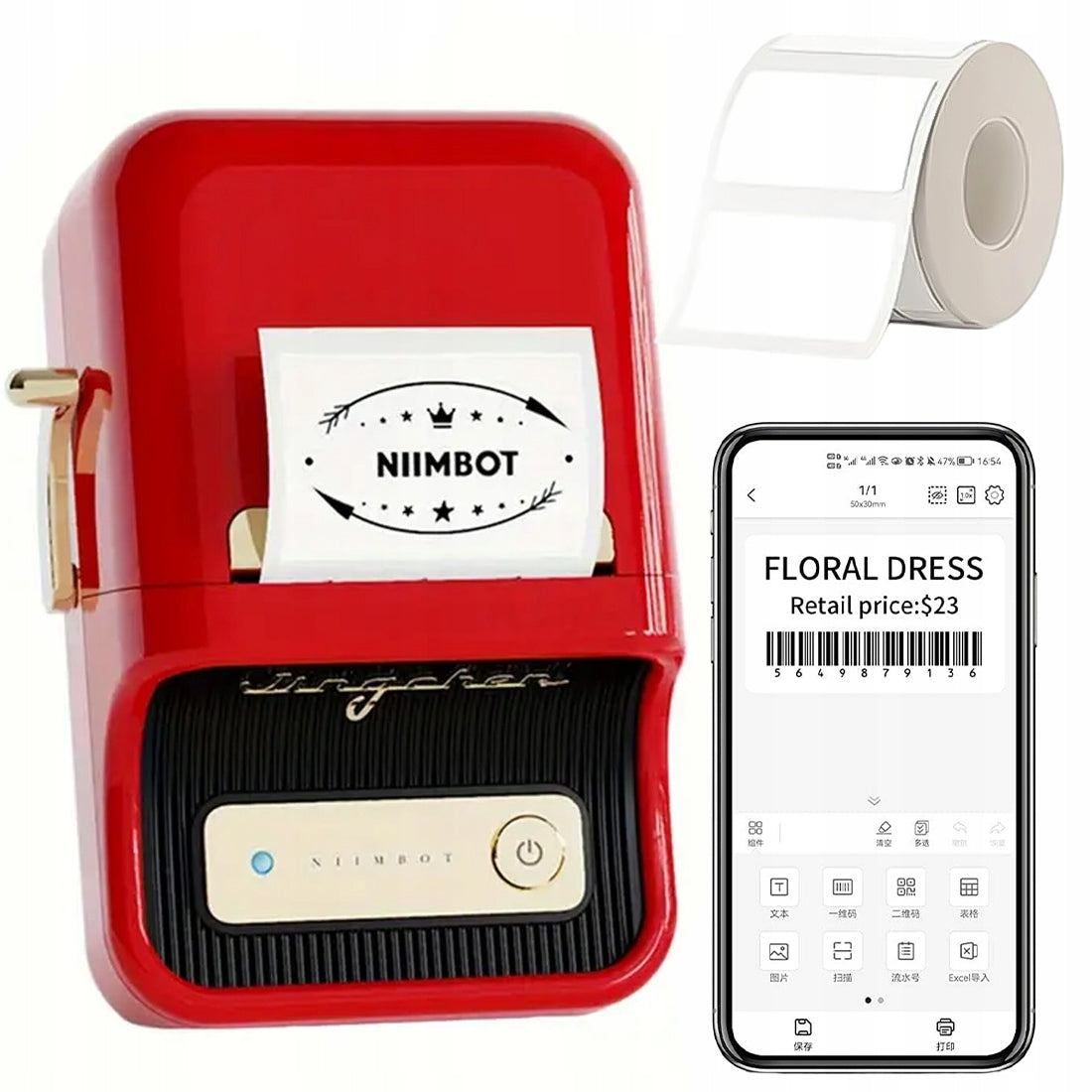 Wireless Label Printer Niimbot B21 Red Thermal +Roll