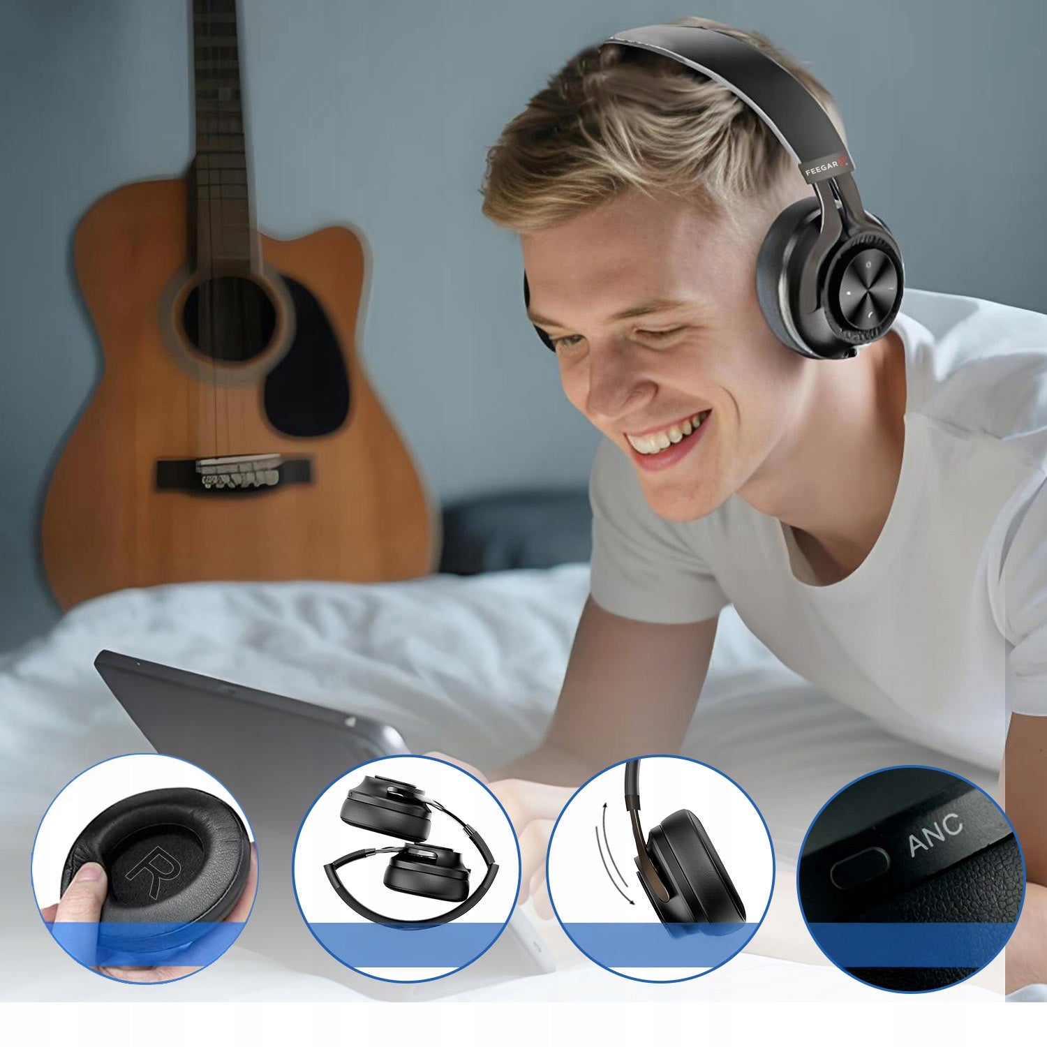 Wireless On-Ear Headphones ANC FEEGAR AlphaBeat 65H Black Bluetooth EAN (GTIN) 5904610880425