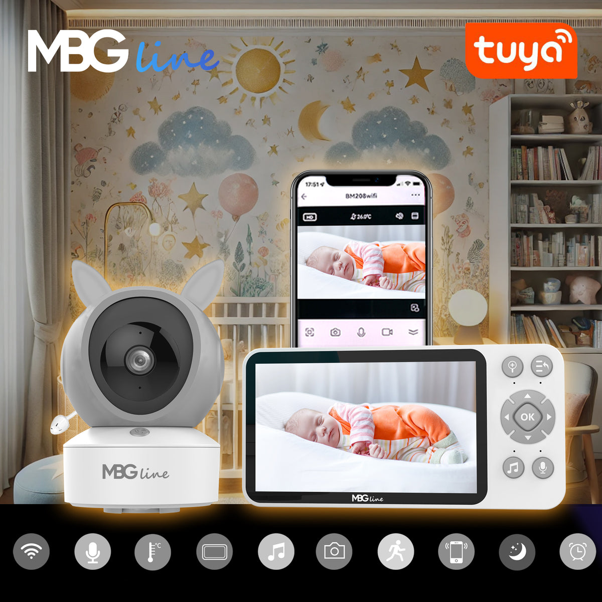 Wireless Rotating Baby Monitor Electronic FHD WIFI Camera TUYA LCD ZOOM EAN (GTIN) 5902659177292