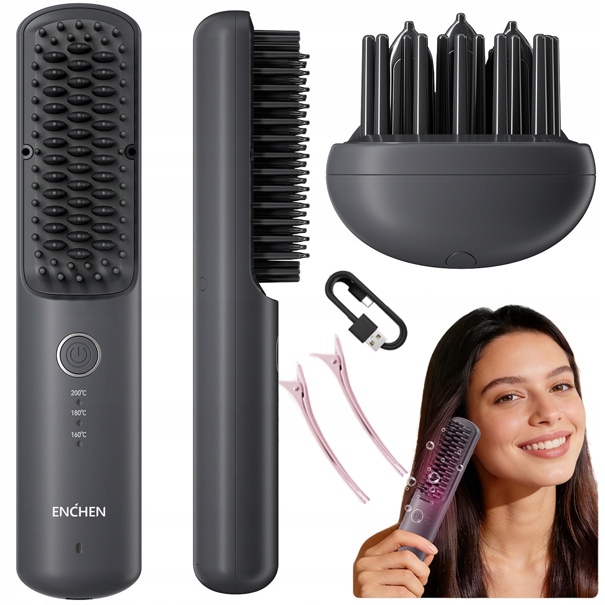 Wireless Straightening Brush Ionization for Straightening ENCHEN H6 grey Packaging status original