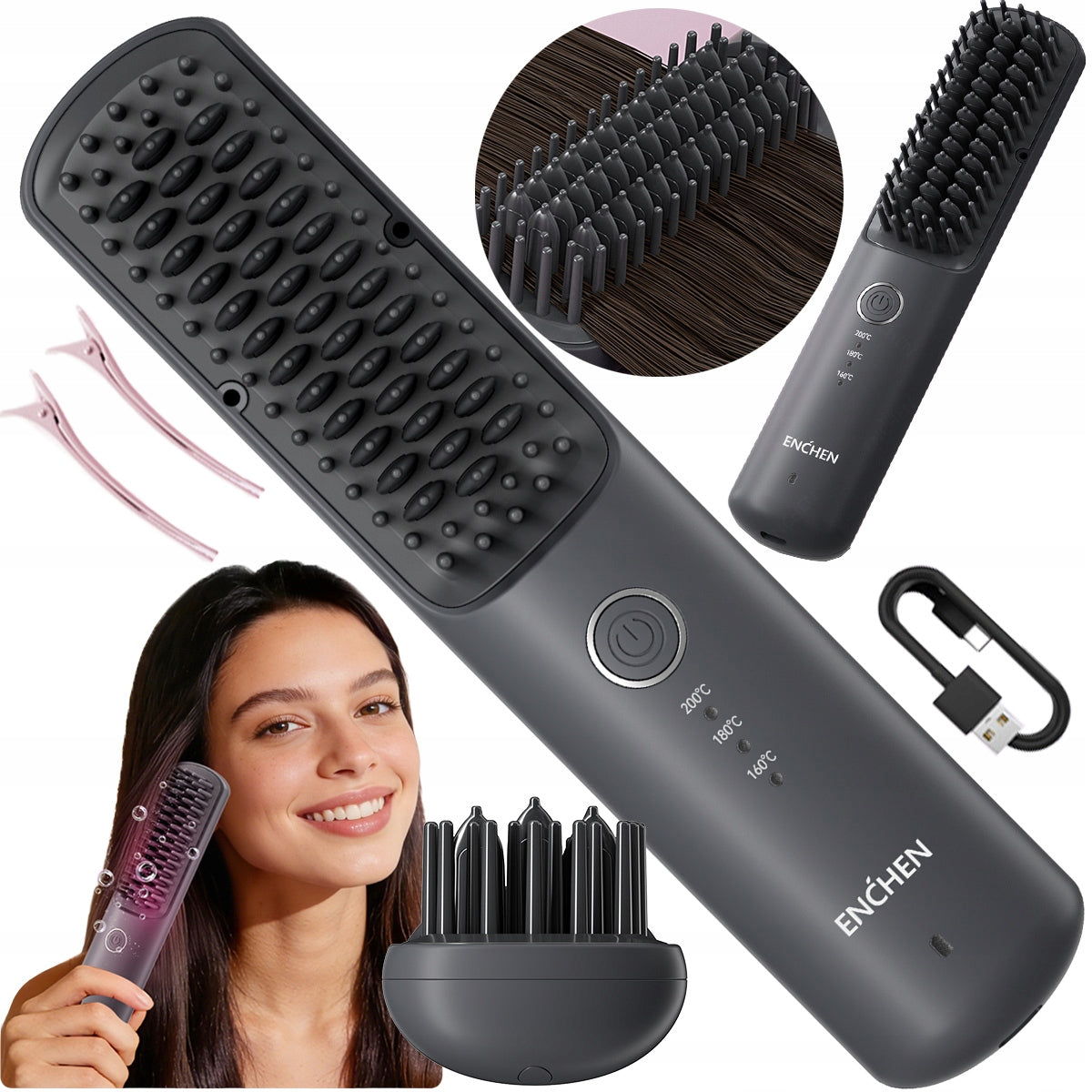 Wireless Straightening Brush Ionization for Straightening ENCHEN H6 grey