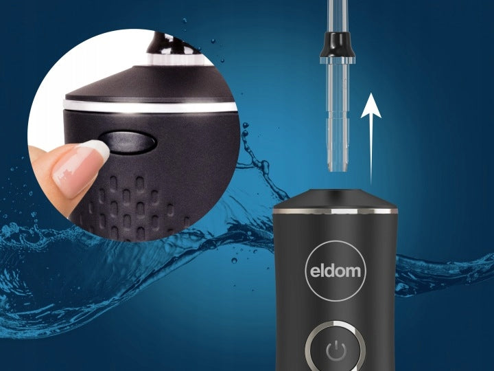 Wireless Tooth Irrigator 4 Modes 5 Tips IPX7 Eldom RY200C black Functions pressure adjustment water flow adjustment