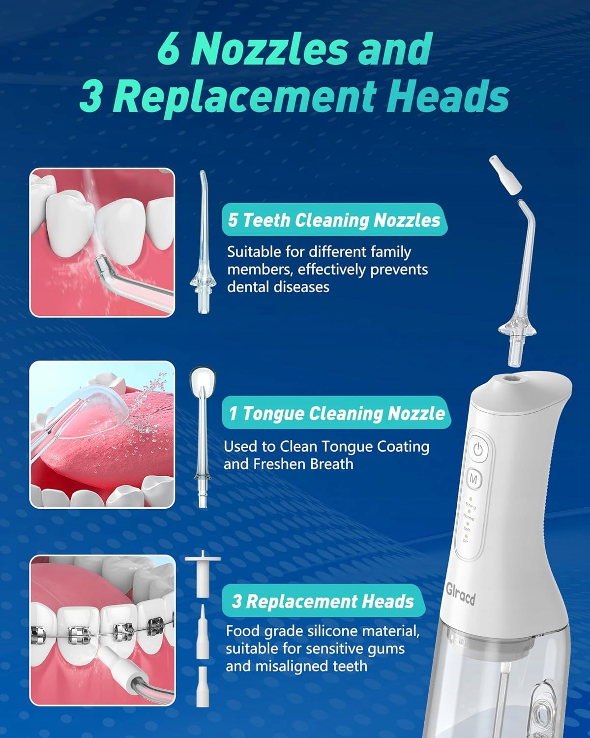 Wireless Tooth Irrigators with 4 Modes and 5 Stream Tips Power supply rechargeable battery