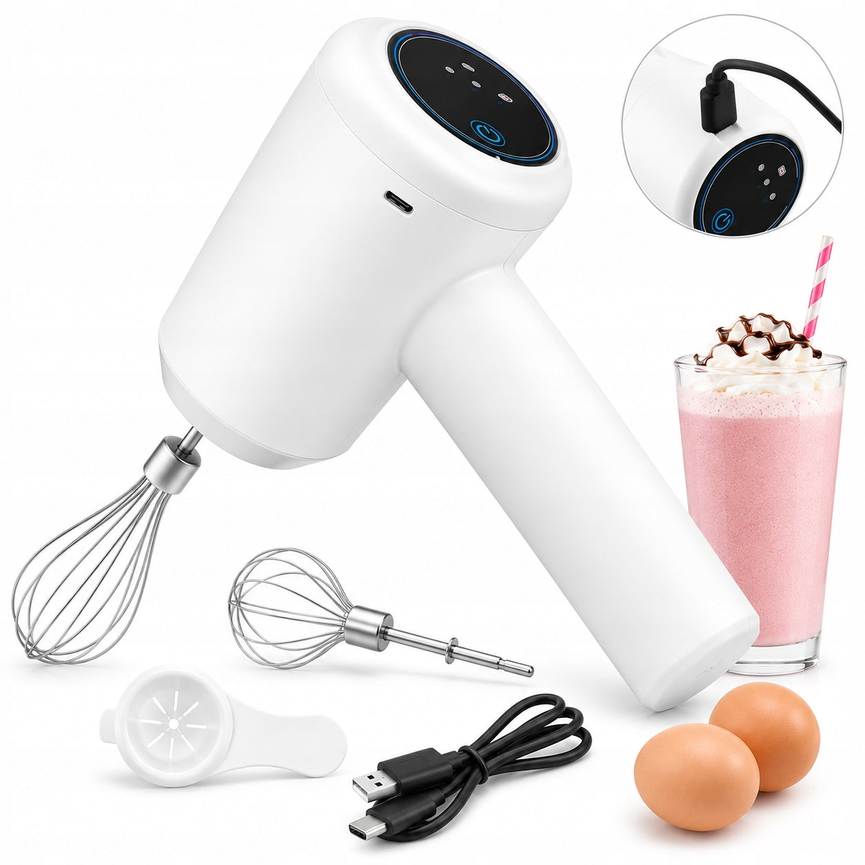 Wireless USB-C Mixer 3 Gears Beater for Egg Cocktails 20W