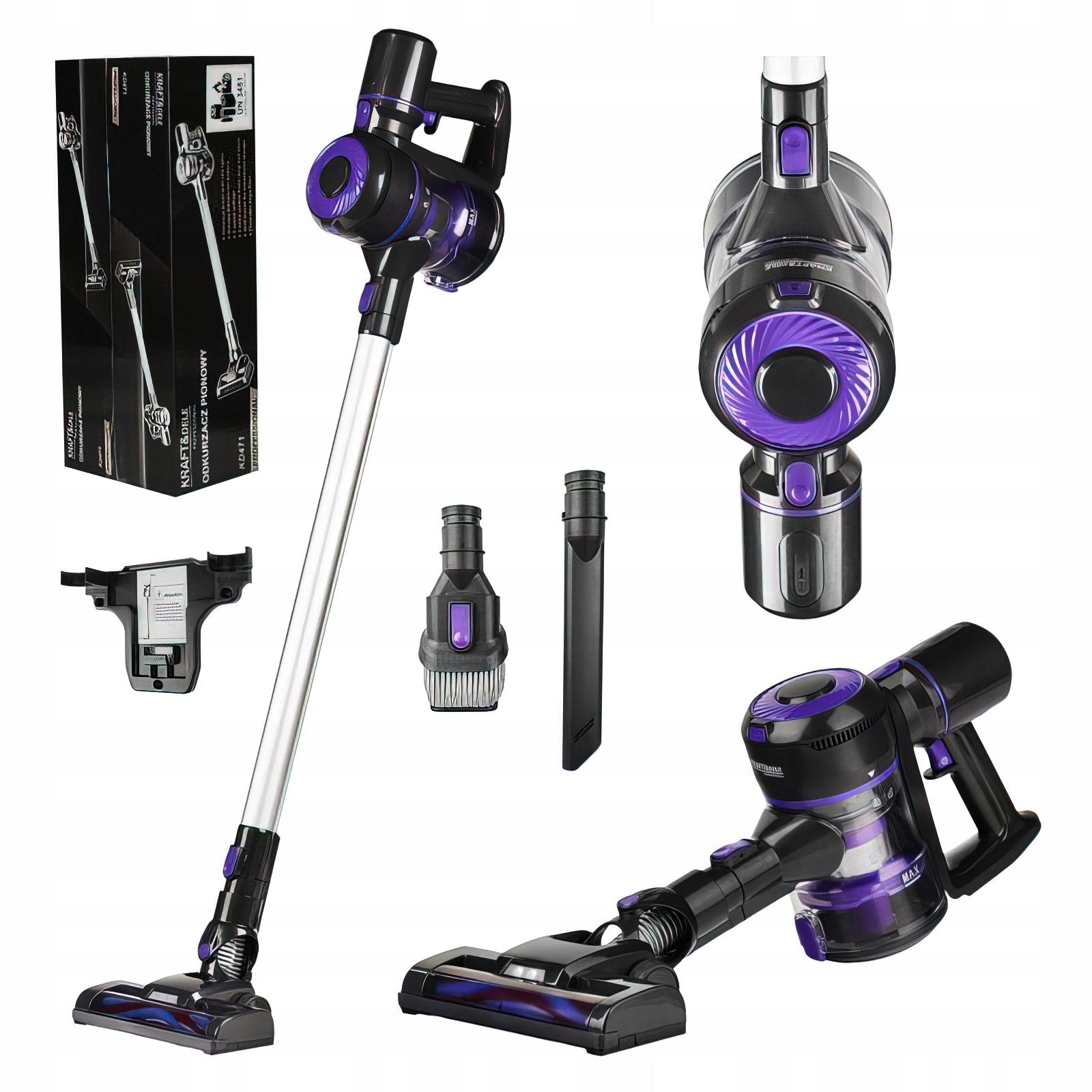 Wireless Vertical Vacuum Cleaner LED 0,8L Purple 2200mAh Kraft&Dele