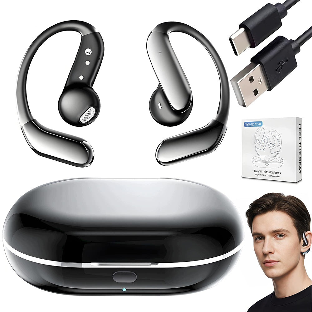 Wireless behind-the-ear headphones AI translator Bluetooth 6.1 TWS black