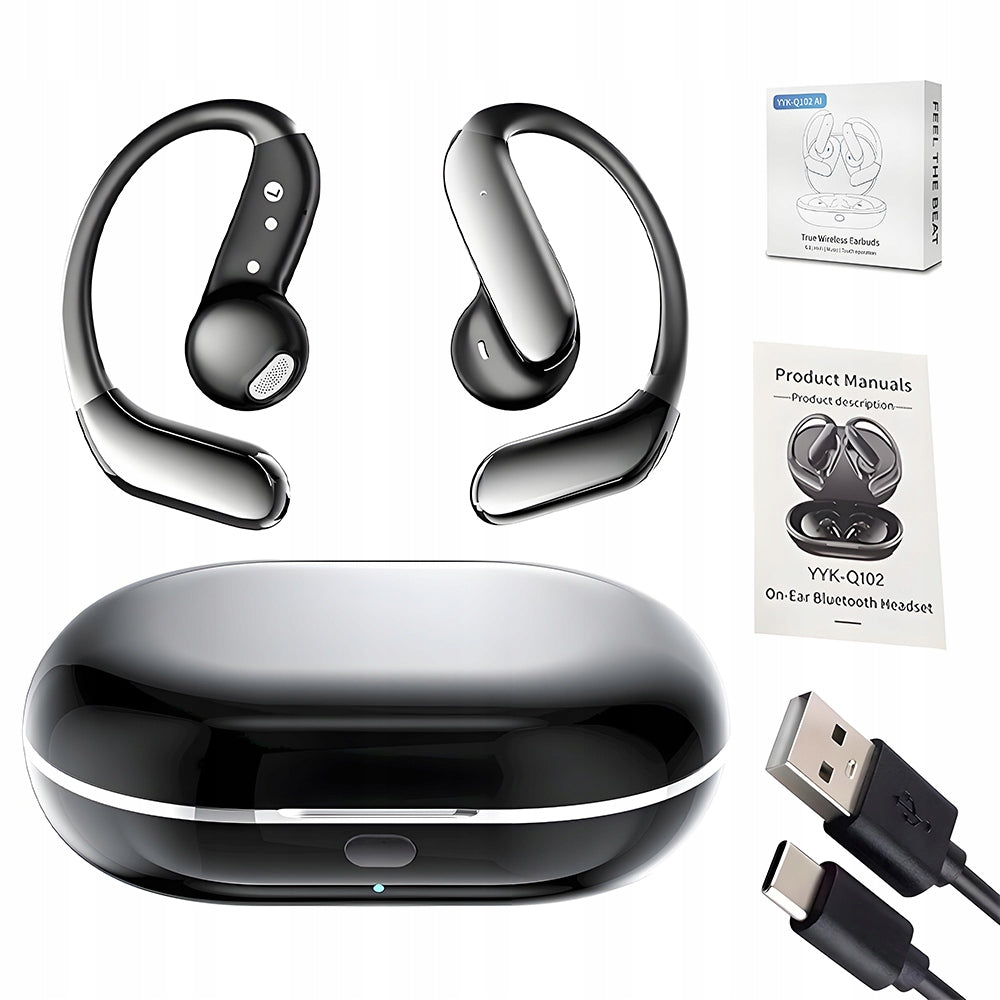 Wireless behind-the-ear headphones AI translator Bluetooth 6.1 TWS black