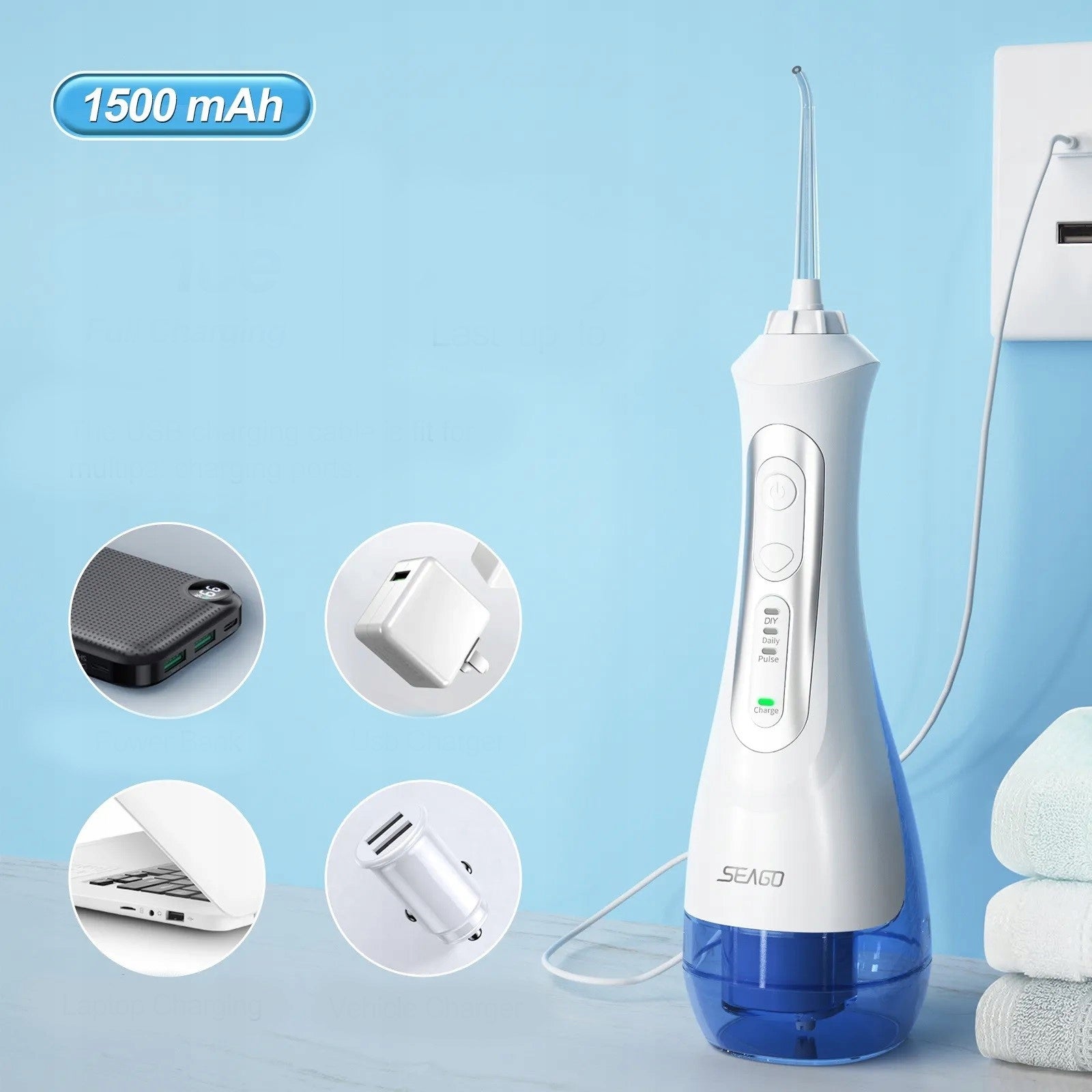 Wireless dental irrigator SEAGO SG-833 white, 5 nozzles, 200ml Batteries included yes