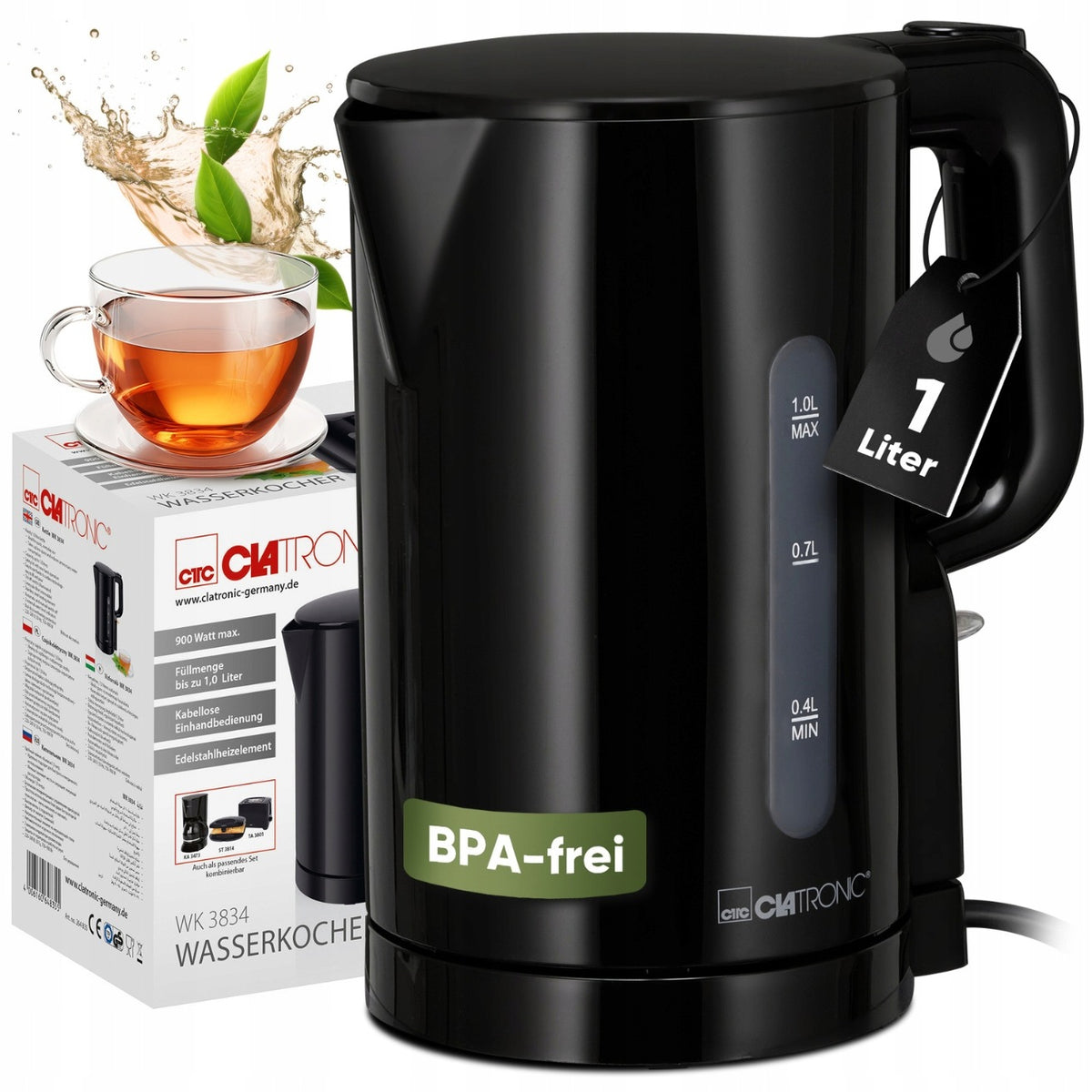 Wireless electric kettle 1L Clatronic WK black)