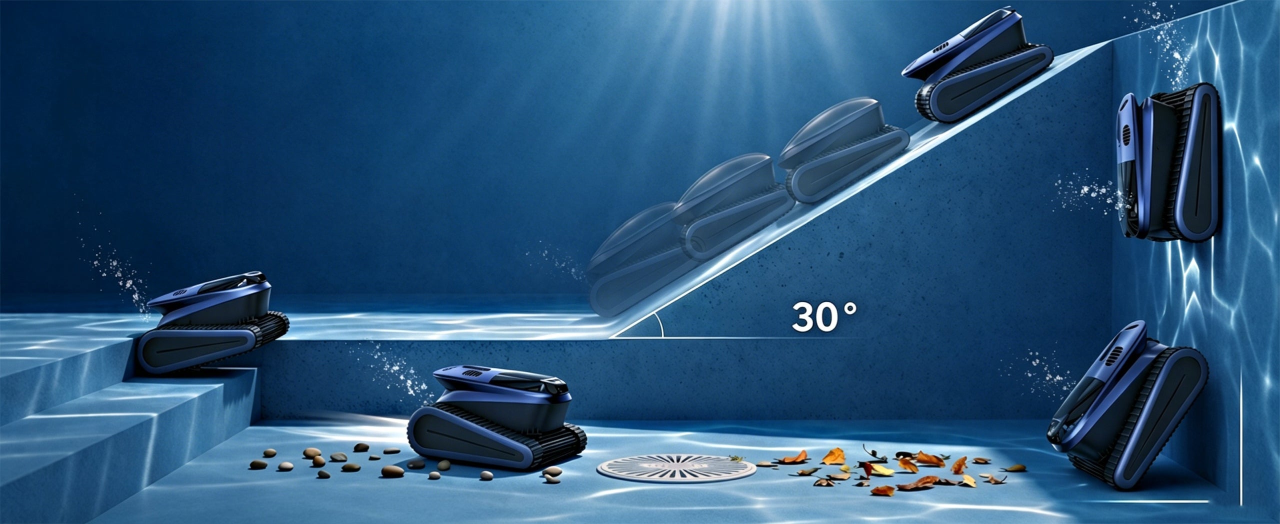 Wireless robot pool cleaner vacuum cleaners 240 min 300m² 4 Modes Batteries included yes