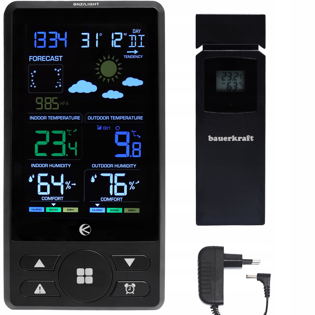 Wireless weather station thermometer barometer clock alarm clock forecast